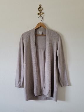 Chico's Taupe Lightweight Rib Mix‎ Open Front Cardigan Size Medium